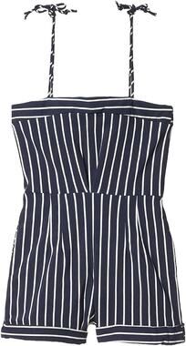fiveloaves twofish Short Romper Girls Size 7 Navy White Striped Tie Shoulder